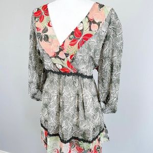 ❌ SOLD ❌ lane bryant tropical green and peach floral sheer tunic coverup